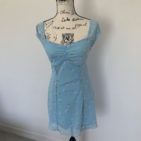 Coquette Blue Flower Sweetheart Neck  Forever 21 Mini Dress Size S - Picture 1 of 5